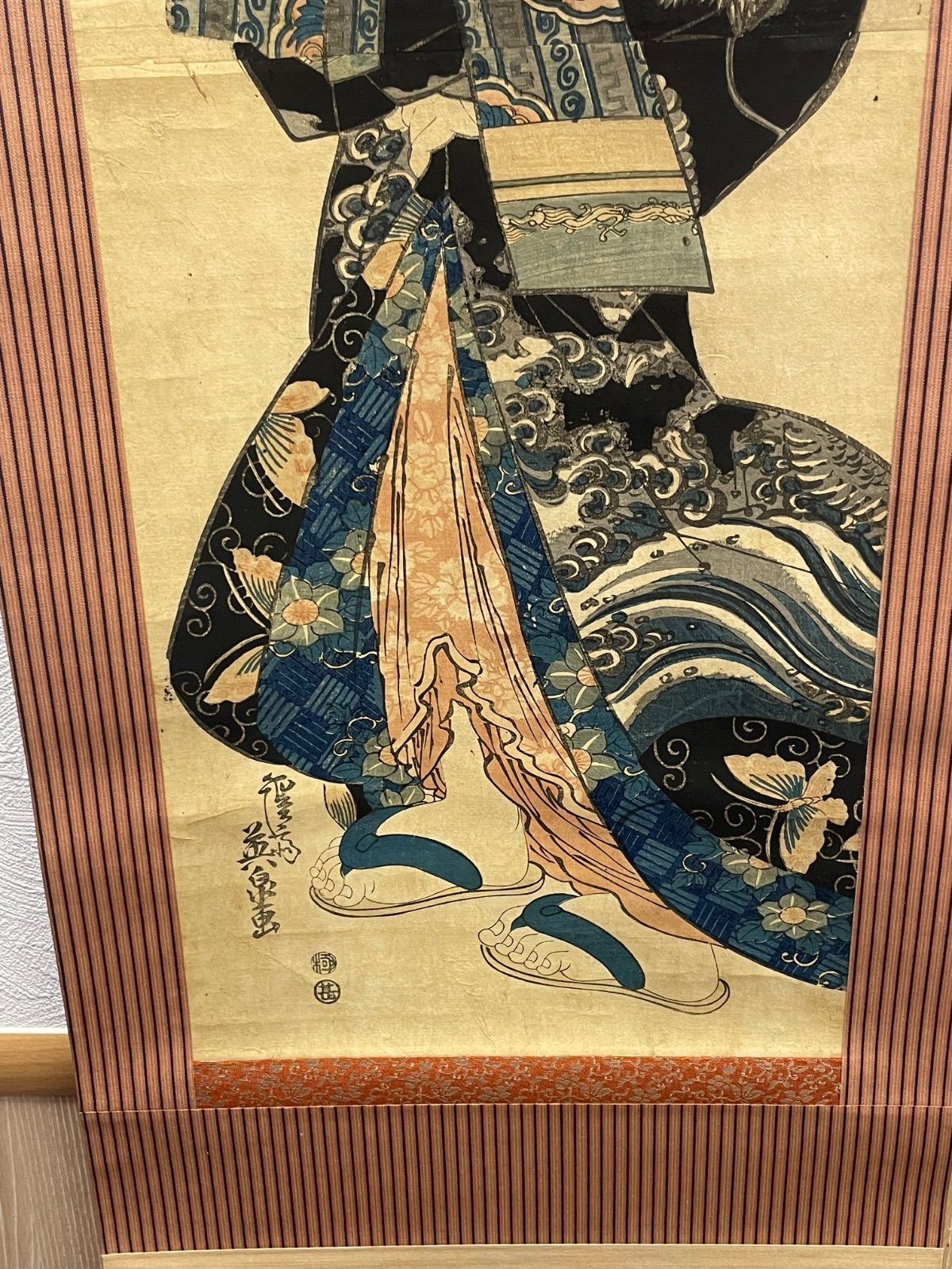 極美品/骨董】渓斎英泉 浮世絵 美人画 掛け軸（桐箱付き）木版画 伝統