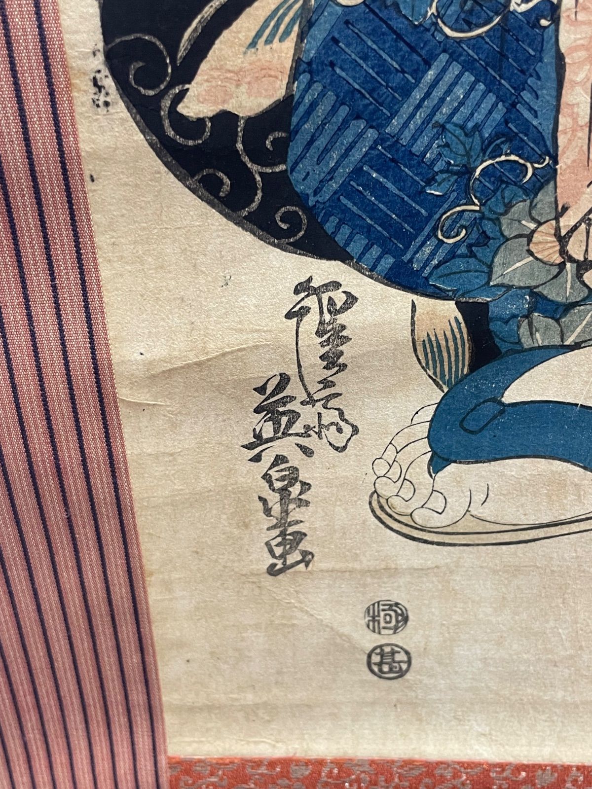 極美品/骨董】渓斎英泉 浮世絵 美人画 掛け軸（桐箱付き）木版画 伝統