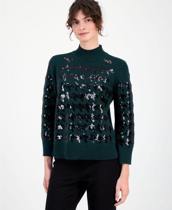 アンクライン レディース アウター ニット・セーター スパンコール Anne Klein Womens Houndstooth Sequin MockNeck Sweater PXXSXXL Pine Forest フォレスト 6,530円