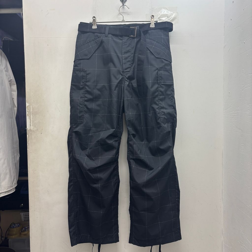 sacai サカイ Windowpane Pants 軽量パンツ 24-03561M ブラック系 size:1【中目黒B05】