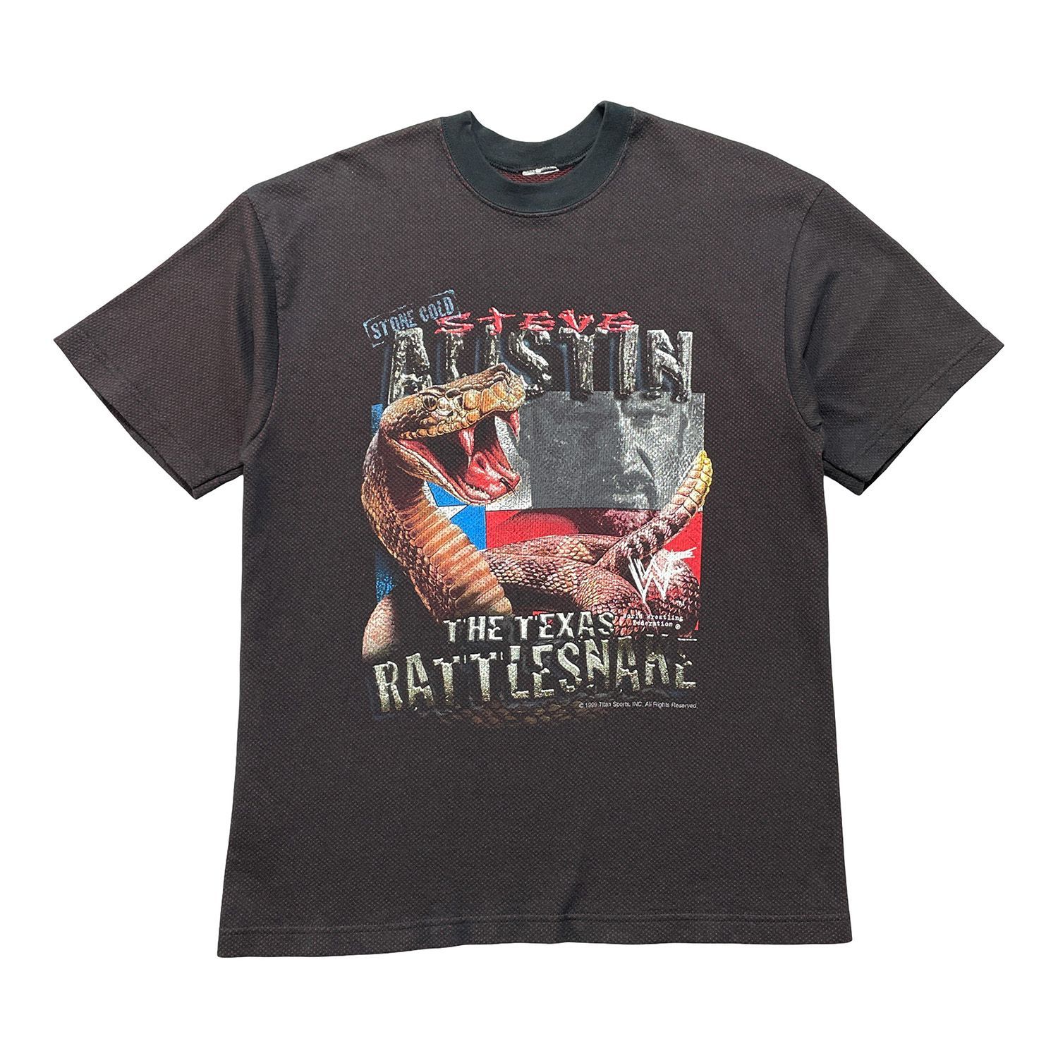 USA 古着 90S WWE ストーンコールド スティーブオースチン ヴィンテージ Tシャツ メッシュ プリント メンズXL ブラック プロレス BA5648