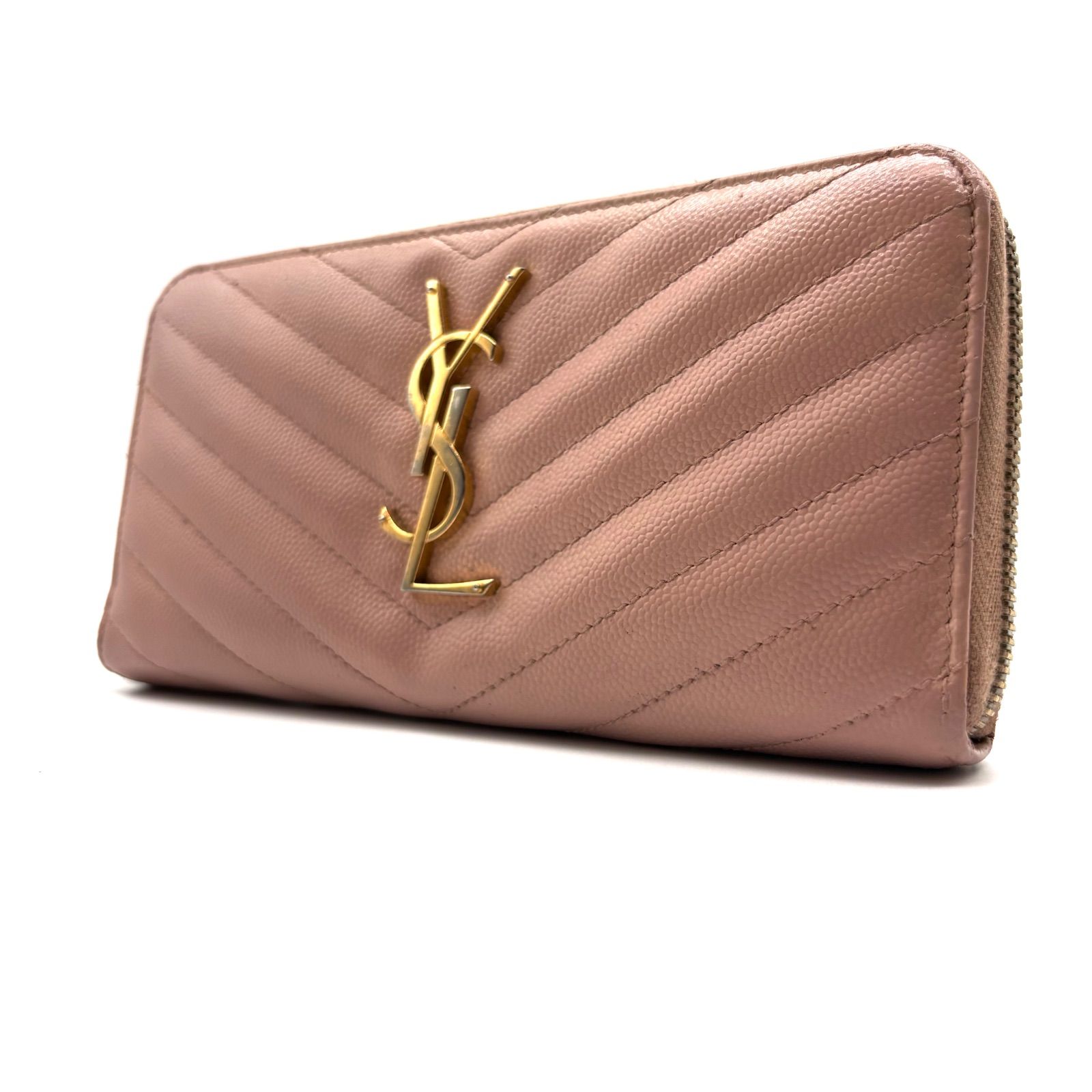 YVES SAINT LAURENT Monogram Round Zip Long Wallet Pink イブサンローラン モノグラム ラウンドジップ ピンク 長財布