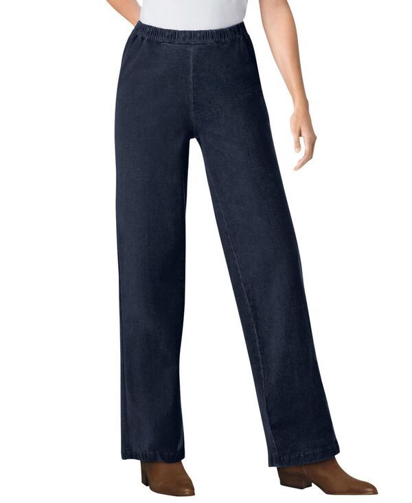 ウーマン ウィズイン レディース ボトムス デニムパンツ プチ デニム ジーンズ Woman Within Petite Within Fineline Stretch Denim WideLeg PullOn Jeans Indigo インディゴ