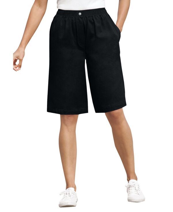 ウーマン ウィズイン レディース ボトムス ハーフパンツ・ショーツ コットン デニム Woman Within Womens Within 7Day ElasticWaist Cotton Denim Short Black ブラック
