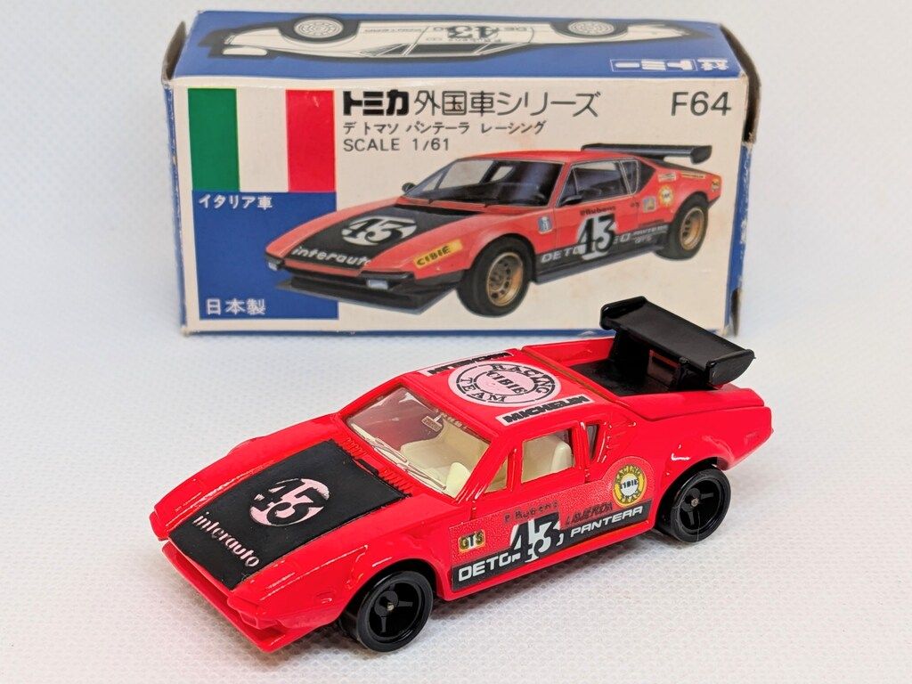 トミー トミカ青箱日本製 デ トマソ パンテーラ レーシング/朱赤 ゼッケン43ラベル F64-1-1