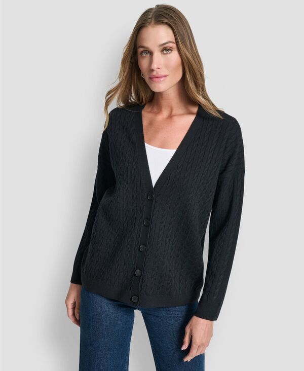 ダナキャランニューヨーク レディース アウター ニット・セーター Vネック セーター カーディガン DKNY Jeans Womens VNeck Boxy Cardigan Sweater Black ブラック