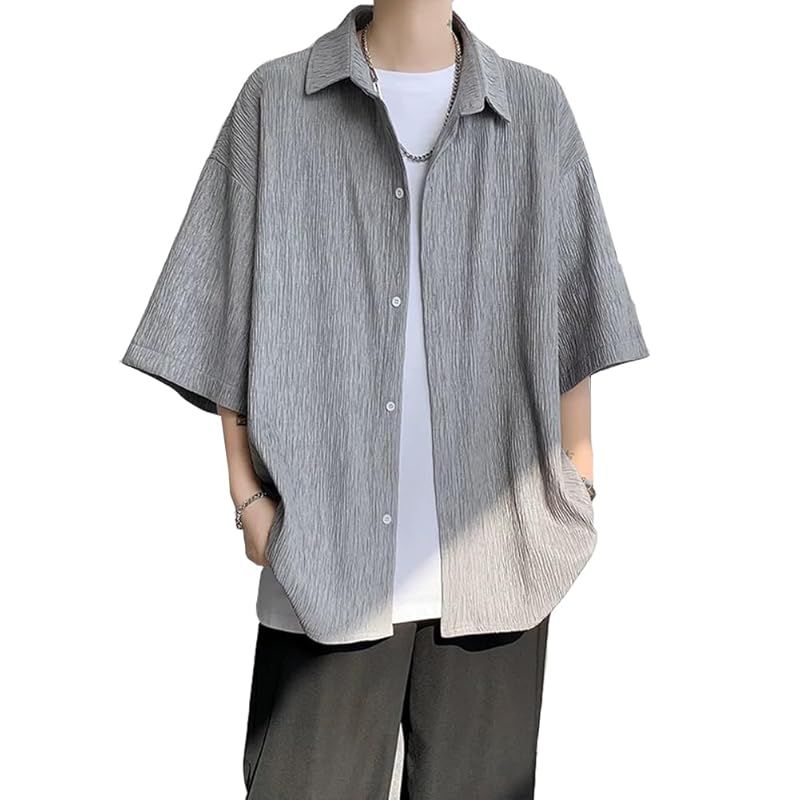 【新品】 [Anzn] シャツ メンズ 夏服 半袖 大きいサイズ 無地 カジュアル 柔らかい 軽い 薄手 ゆったり メンズ tシャツ ワイシャツ 春 夏 秋 服 人気-hui-L