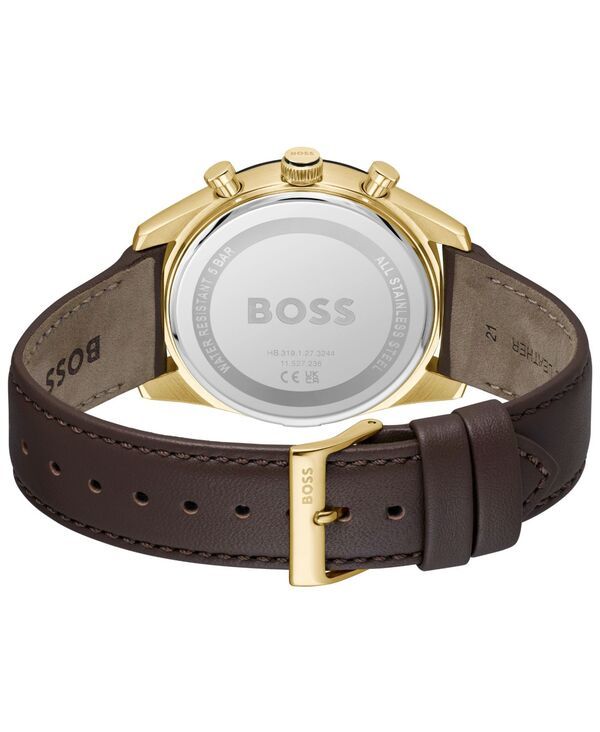 ヒューゴボス メンズ アクセサリー 腕時計 Hugo Boss Mens Tourmaster Quartz Multifunction Brown Calfskin Watch 41mm Brown ブラウン