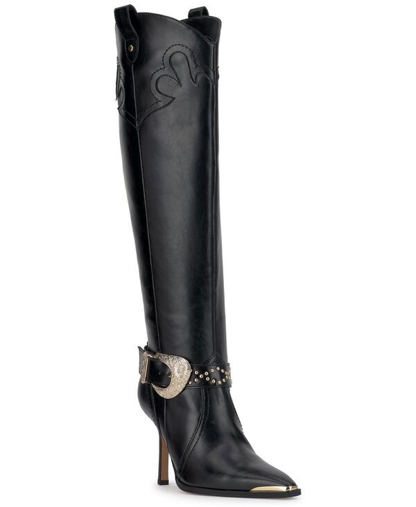 ジェシカシンプソン レディース シューズ ブーツ・レインブーツ トール ブーツ Jessica Simpson Womens Kenzin Tall Western Buckle Dress Boots Black Smooth Leather ブラック