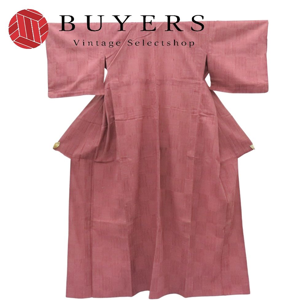 【中古】 紬 単衣 正絹 えんじ 和装 呉服 和服 きもの レディース 女性