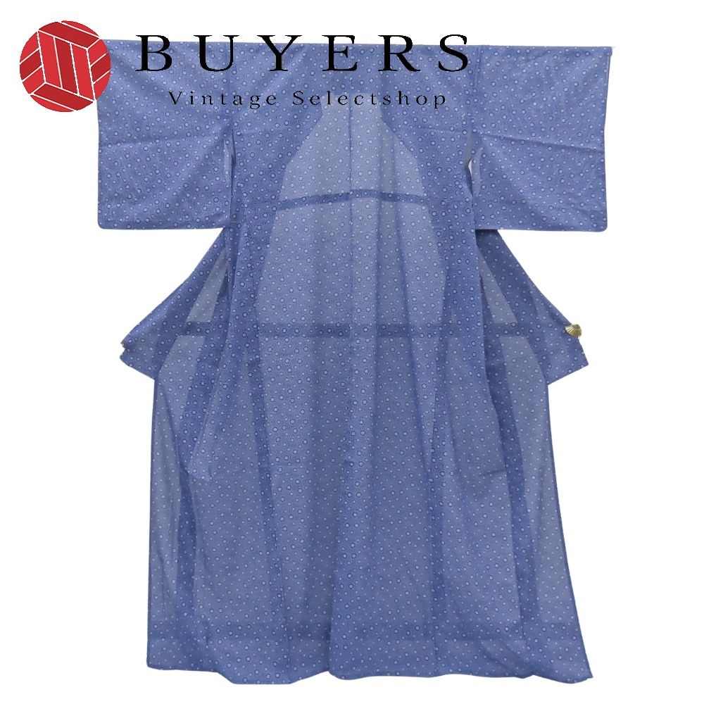 【中古】 小紋 絽 化学繊維 紫 ホワイト 夏物 和装 呉服 和服 きもの レディース 女性