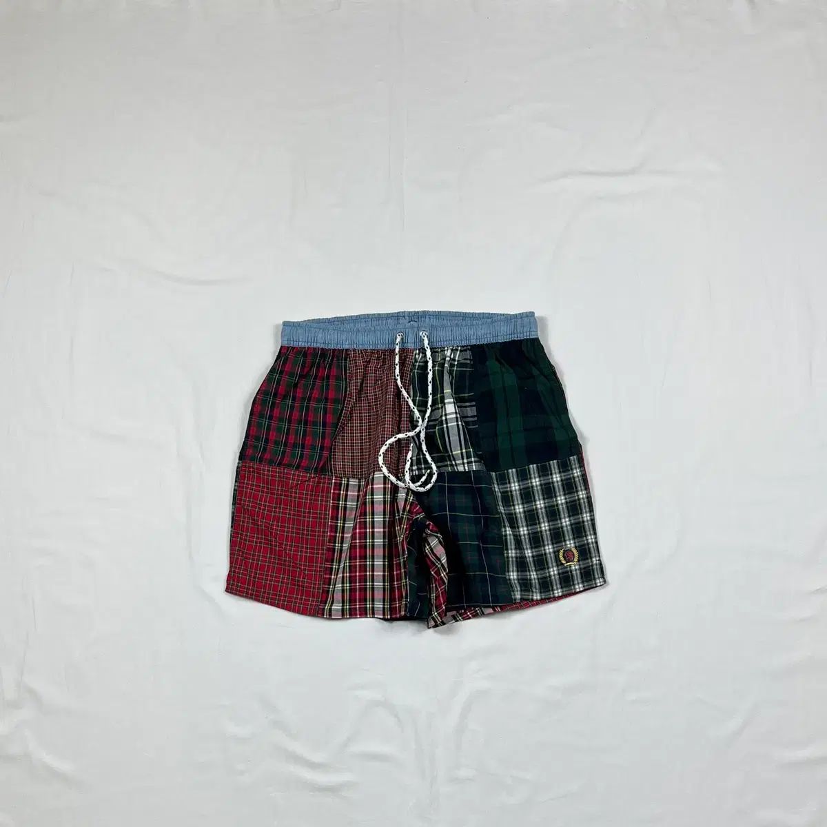 90s Tommy Hilfiger トミーヒルフィガー パッチワーク 밴딩 ショーツパンツ ハーフパンツ