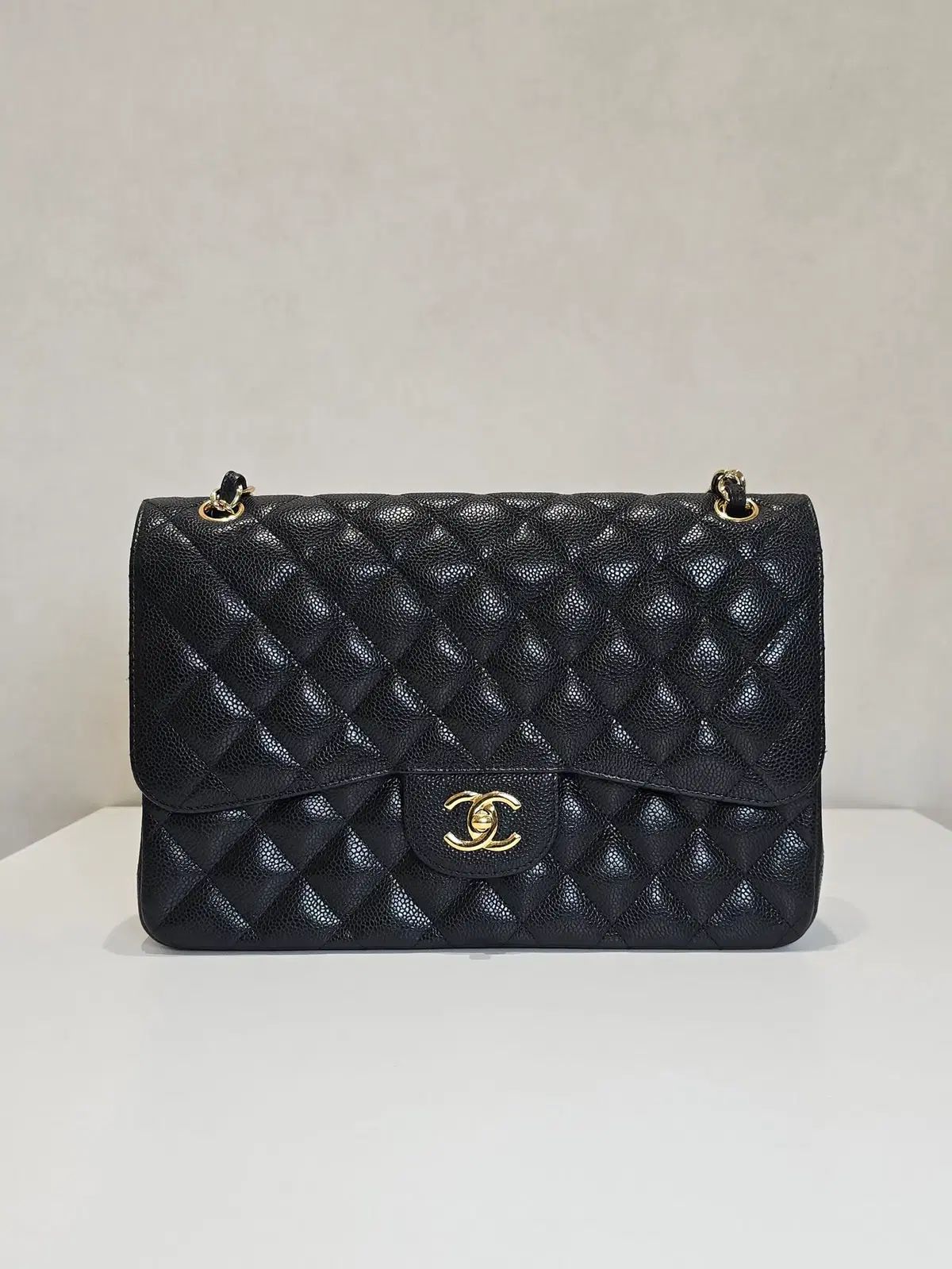 ラックスオール CHANEL キャビア クラシック ラージ ゴールド 金具 チュール チュール ショルダーバッグ A58600