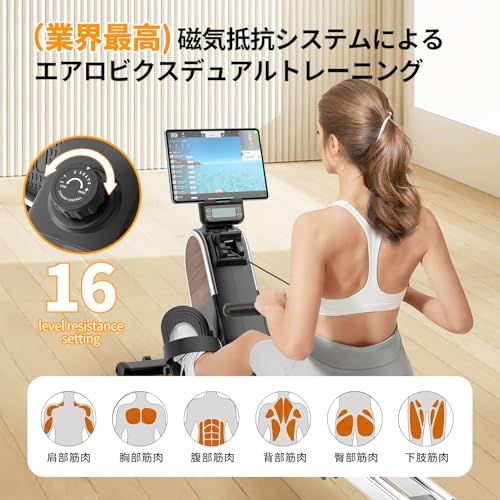 【最新発表】DMASUN ローイングマシン ボート漕ぎマシン 全身運動トレーニングマシン アプリと連動可能 デジタルダイヤル トレーニングマシン 静音 家庭用 16段階負荷 マグネット式ボート漕ぎ運動マシン 複線デザイン ローイングマシン 縦 bccdf561