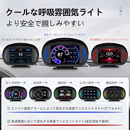 HUD ヘッドアップディスプレイタコメーター OBD2 + GPS デュアル互換システム マルチカーP2、切替可能なUSBポート タコメーター タイムスピード ターボ圧力 水温 燃料温度 電圧表示 疲労運転インジケータ付き警告機能(沖縄・離島 980f1113