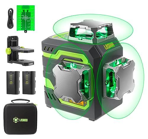 LasGoo LG-3D レーザー墨出し器、レーザー レベル セルフレベリング、3D グリーン ビーム クロスライン レーザー (3x360°) ビルドとアライメント用、2x 充電式リチウムイオン電池 (最大20時間)、マグネット式リフティン c8489bae