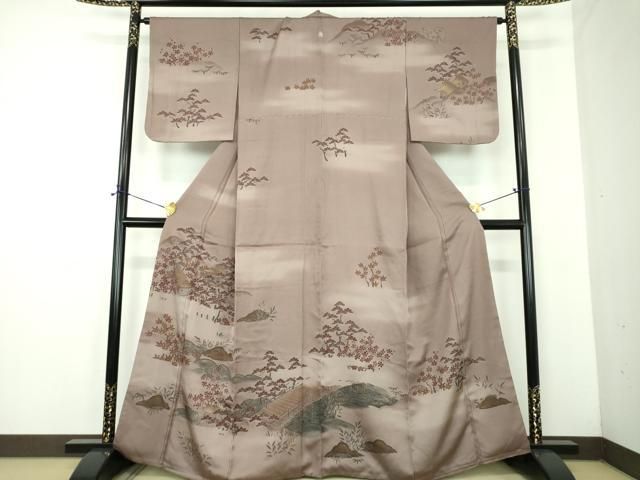 平和屋着物●訪問着　刺繍　渡橋風景花文　暈し染め　金彩　正絹　逸品　DABD1684ps