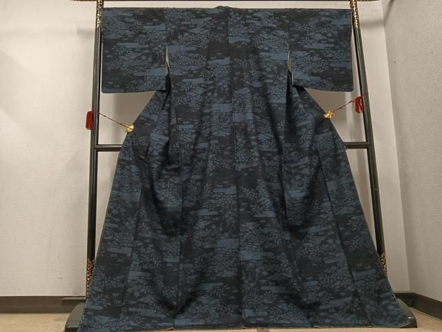 平和屋着物●結城紬　100亀甲　草花文　ロング丈　正絹　逸品　未使用　AABH3104ph