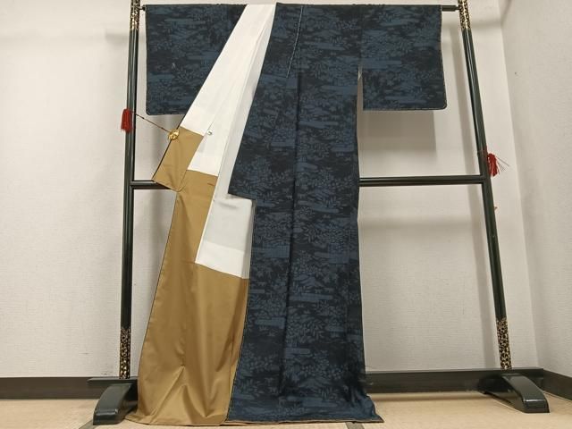 平和屋着物●結城紬　100亀甲　草花文　ロング丈　正絹　逸品　未使用　AABH3104ph