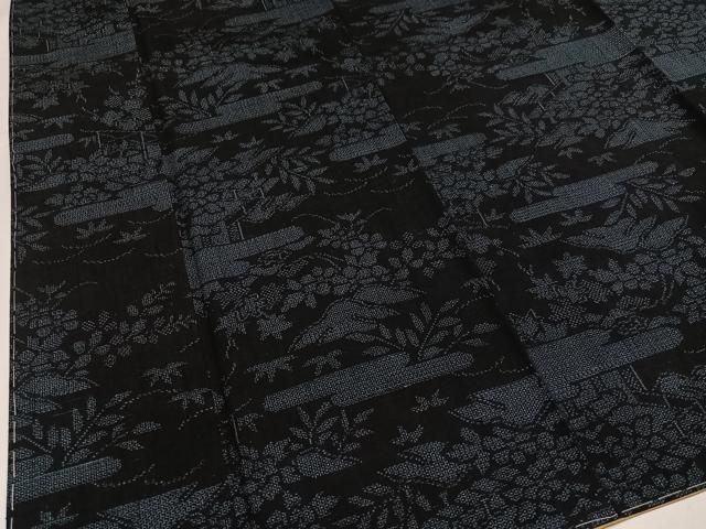 平和屋着物●結城紬　100亀甲　草花文　ロング丈　正絹　逸品　未使用　AABH3104ph