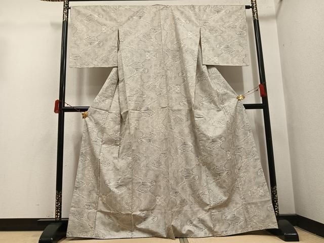 平和屋着物●本場大島紬　白大島　カタス9マルキ　流水風景草花文　正絹　逸品　未使用　AABH3105ph