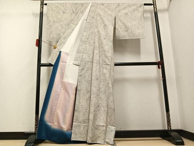 平和屋着物●本場大島紬　白大島　カタス9マルキ　流水風景草花文　正絹　逸品　未使用　AABH3105ph