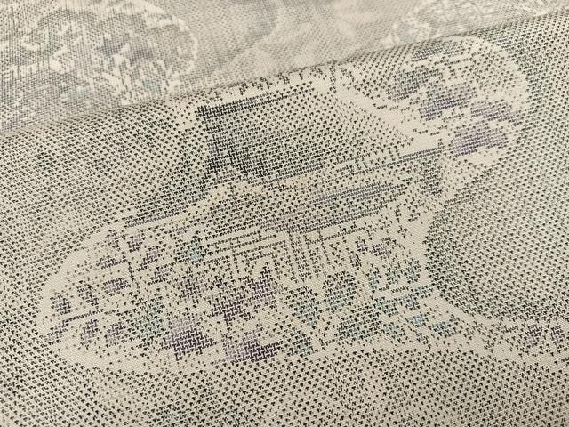 平和屋着物●本場大島紬　白大島　カタス9マルキ　流水風景草花文　正絹　逸品　未使用　AABH3105ph
