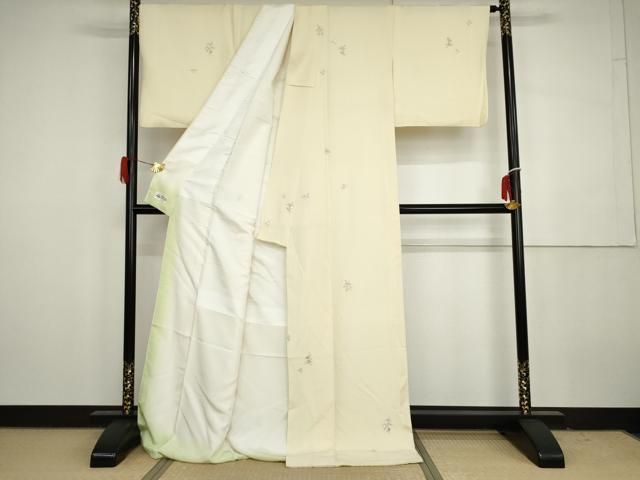 平和屋着物●上質な小紋　総刺繍　枝花文　金糸　やまと誂製　ロング丈　正絹　逸品　AABH3617cs