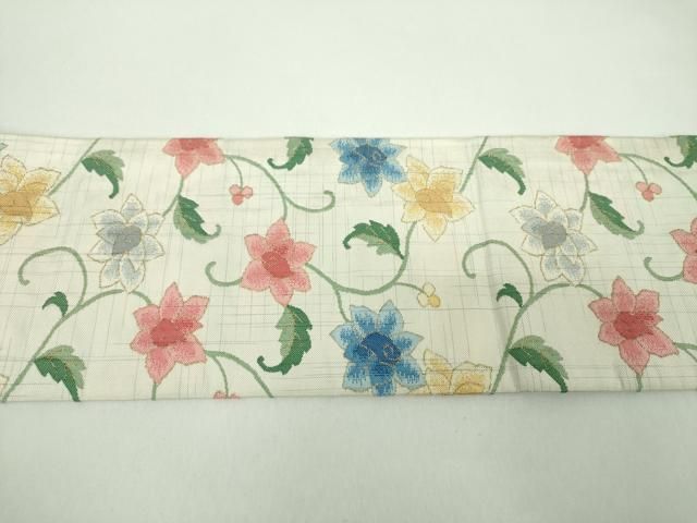 平和屋着物●九寸名古屋帯　更紗花文　金糸　正絹　逸品　DABD1711ps