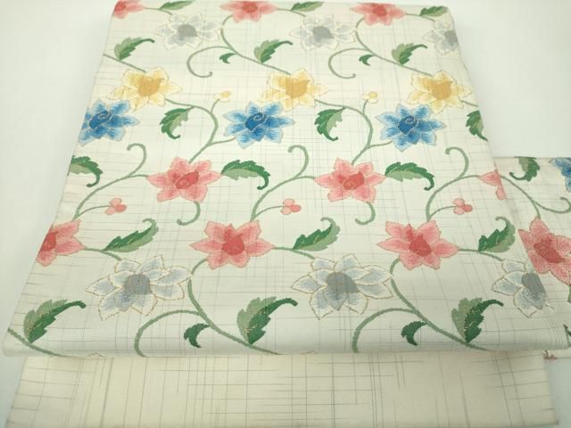 平和屋着物●九寸名古屋帯 更紗花文 金糸 正絹 逸品 DABD1711ps