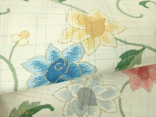 平和屋着物●九寸名古屋帯　更紗花文　金糸　正絹　逸品　DABD1711ps