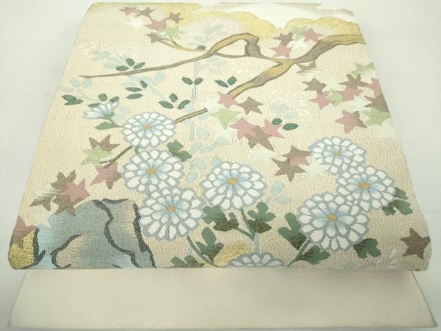 平和屋着物●爪掻き本綴れ 八寸名古屋帯 雲取り花文 金糸 正絹 逸品 DABD1717ps