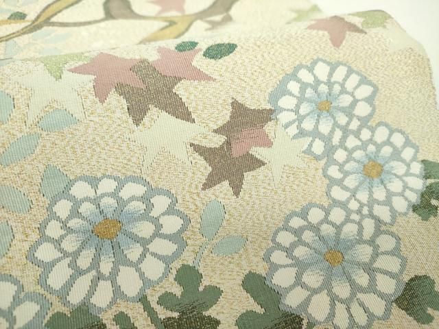 平和屋着物●爪掻き本綴れ　八寸名古屋帯　雲取り花文　金糸　正絹　逸品　DABD1717ps