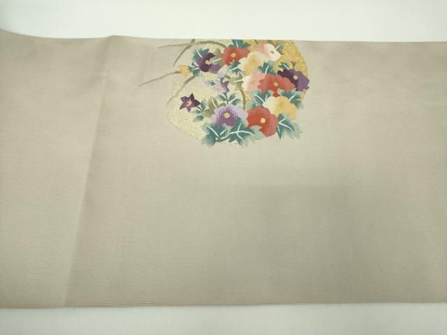 平和屋着物●爪掻き本綴れ　八寸名古屋帯　草花文　金糸　正絹　逸品　DABD1719ps
