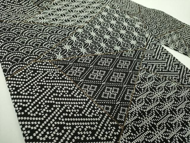 平和屋着物●九寸名古屋帯 刺し子 総刺繍 切嵌文様 黒地 正絹 逸品 未使用 DABD1723ps 平和屋着物●九寸名古屋帯 刺し子 総刺繍 切嵌文様 黒地 正絹 逸品 未使用 DABD1723ps