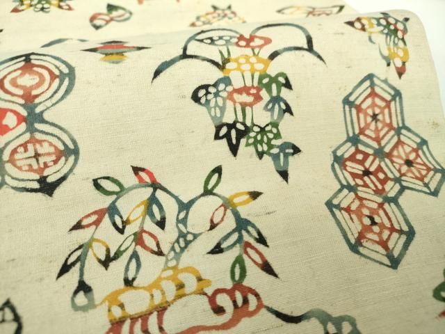 平和屋着物●九寸名古屋帯 紬地 紅型 吉祥花鳥文 正絹 逸品 DABD1724ps 平和屋着物●九寸名古屋帯 紬地 紅型 吉祥花鳥文 正絹 逸品 DABD1724ps