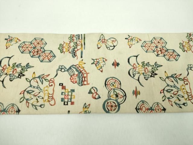 平和屋着物●九寸名古屋帯 紬地 紅型 吉祥花鳥文 正絹 逸品 DABD1724ps 平和屋着物●九寸名古屋帯 紬地 紅型 吉祥花鳥文 正絹 逸品 DABD1724ps