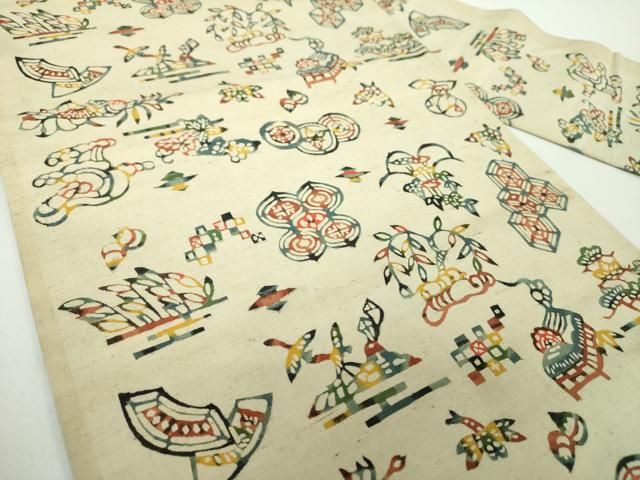 平和屋着物●九寸名古屋帯 紬地 紅型 吉祥花鳥文 正絹 逸品 DABD1724ps 平和屋着物●九寸名古屋帯 紬地 紅型 吉祥花鳥文 正絹 逸品 DABD1724ps