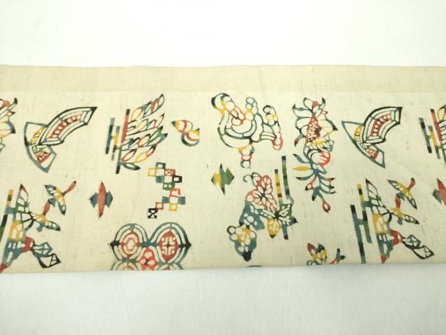 平和屋着物●九寸名古屋帯 紬地 紅型 吉祥花鳥文 正絹 逸品 DABD1724ps 平和屋着物●九寸名古屋帯 紬地 紅型 吉祥花鳥文 正絹 逸品 DABD1724ps