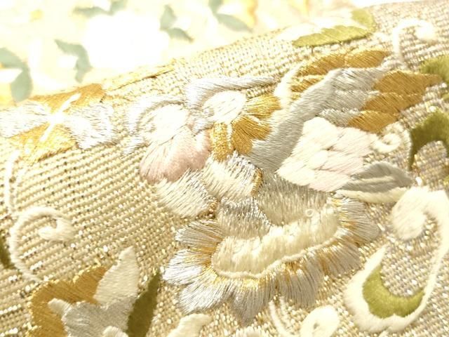 平和屋着物●ひなや工房　くむ・あむ・おる　伊豆蔵明彦　組織　太鼓柄袋帯　総刺繍　天井花鳥文　金銀糸　鈴乃屋扱い　正絹　逸品　CABE1114vf