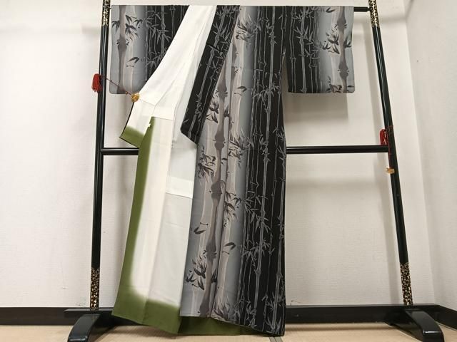 平和屋着物●上質な小紋　笹竹文　暈し染め　正絹　逸品　AABH3122ph
