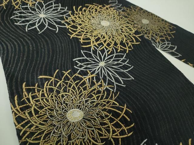 平和屋着物▽世界的友禅作家　千地泰弘　九寸名古屋帯　スリーシーズン　春夏秋　乱菊　金銀糸　正絹　逸品　DABD1728ps