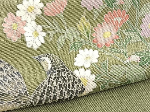 平和屋着物●訪問着　友禅　うずら草花文　　正絹　逸品　BAAW7604hv