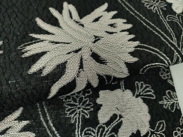 平和屋着物▽世界的友禅作家　千地泰弘　九寸名古屋帯　スリーシーズン　春夏秋　草花間道　黒地　銀糸　正絹　逸品　DABD1729ps