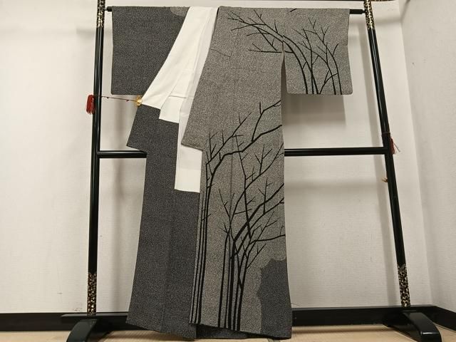 平和屋着物●二代目 川村久太郎 訪問着 樹林文 黒地 正絹 逸品 AABH3123ph 平和屋着物●二代目 川村久太郎 訪問着 樹林文 黒地 正絹 逸品 AABH3123ph