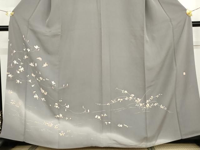 平和屋着物●訪問着　友禅　作家物　弘　雀　枝花に休み鳥　暈し染め　正絹　逸品　AABH3624cs