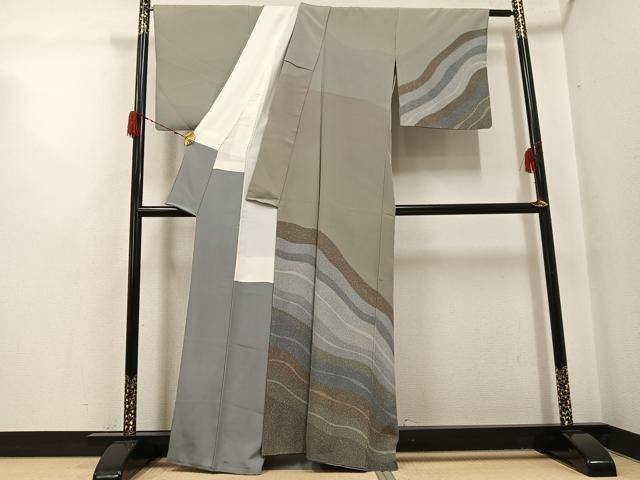平和屋着物●訪問着　作家物　流水文　正絹　逸品　AABH3126ph