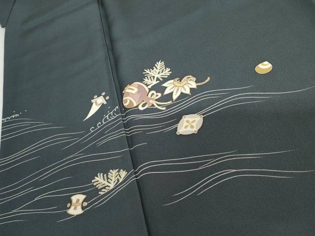 平和屋着物●訪問着　友禅　駒刺繍　流水吉祥文　金彩　正絹　逸品　AABH3625cs