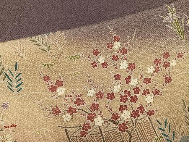 平和屋着物●訪問着 友禅 駒刺繍 流水草花文 暈し染め 金彩 鬼しぼ縮緬 正絹 逸品 AABH3130ph 平和屋着物●訪問着 友禅 駒刺繍 流水草花文 暈し染め 金彩 鬼しぼ縮緬 正絹 逸品 AABH3130ph