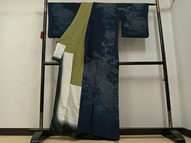 平和屋着物●訪問着 作家物 正道 藍 菊 金彩 正絹 逸品 AABH3131ph 平和屋着物●訪問着 作家物 正道 藍 菊 金彩 正絹 逸品 AABH3131ph